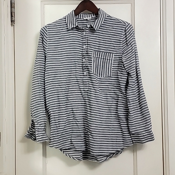 beachlunchlounge collection button down gray and white stripe long sleeve - Picture 1 of 4